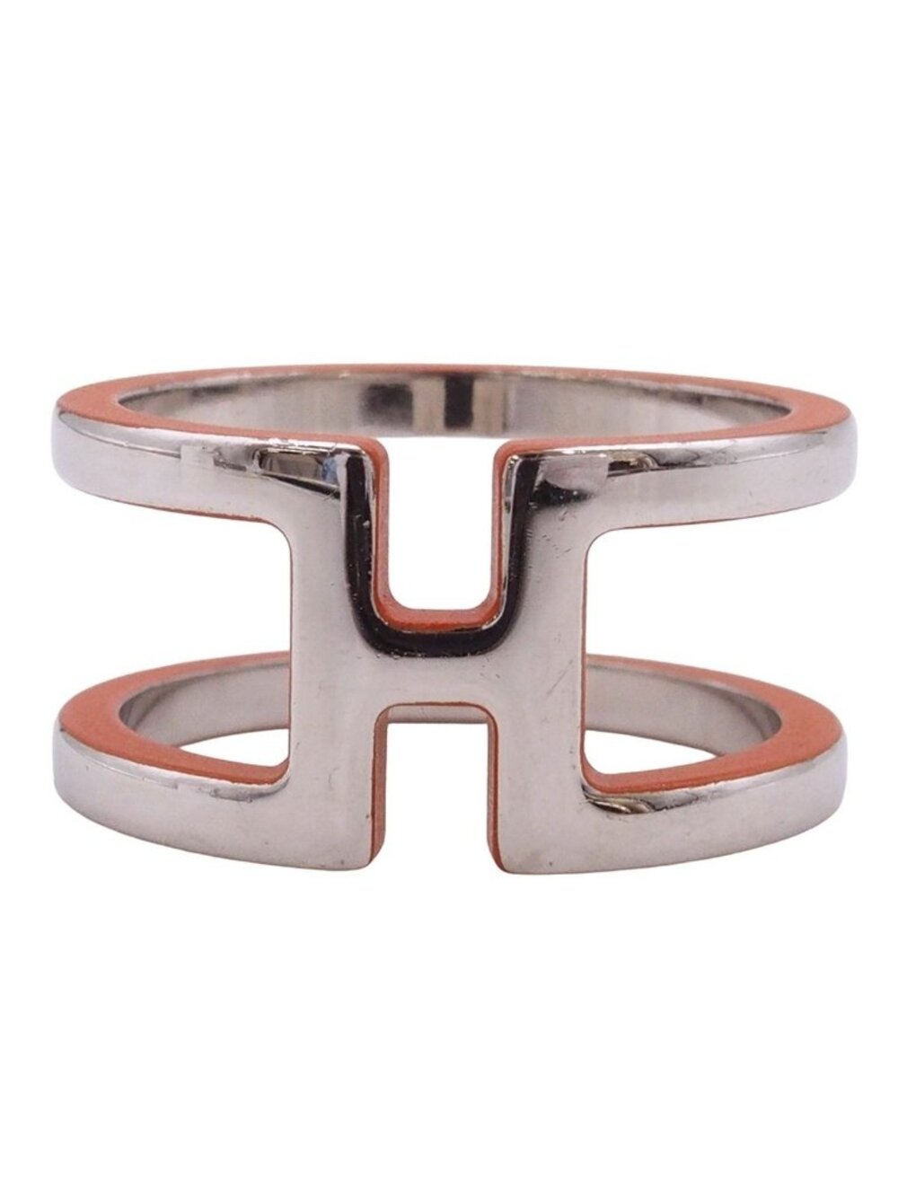 Hermes Anron Scarf Ring Silver Orange Metal - Picture 2 of 8